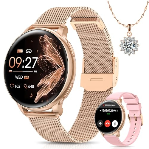 Sanorum Smartwatch Damen, 1.27 HD Fitnessuhr mit Telefonfunktion 120+ Sport, Menstruationszyklus, 24H SpO2 Pulsuhr, Schlafmonitor, Schrittzähler Fitness Tracker Armbanduhr, IP68 iOS Android Roségold