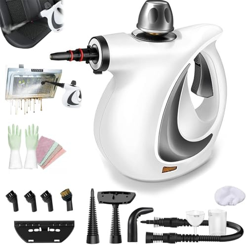 Rheinwing Dampfreiniger, 2026 Upgrade Dampfreiniger Handgerät, 350 Ml Tank Steam Cleaner Tragbar, with 12 Accessories, 3.2 Bar Steam Pressure 1050 W Steam Cleaner, Chemical-Free, for All Floors (Grau)