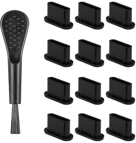 ACKKOR 12 PCS USB Type C Anti USB C Port Cover USB C Port Cover USBC Dust Plug Type C Dust Plug Charging Port Cover Type-C Dust Protectors Stopper with Cleaning Brush for All Smartphones and Tablets