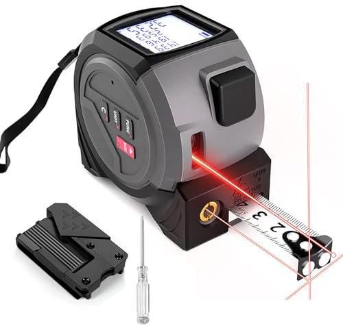 Vtizikl 3-in-1 Laser Tape Measure, Measuring Tape for Dad gifts, Digital Measuring Tape 131ft/40m with Cross Line Level, 16ft/7M Tape, LCD Display, Pythagorean/Area/Volume (Grey)
