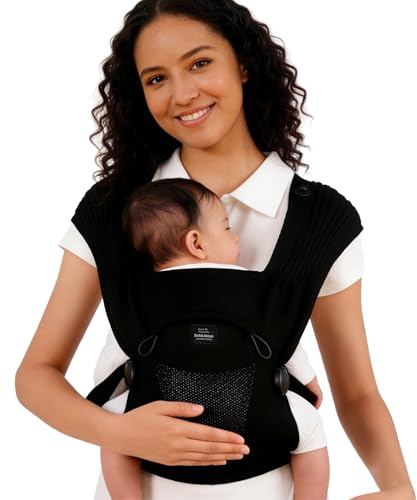 Bebamour Strick-Babytrage, gemütliche und leichte Tragehilfe für 4 bis 24 Monate, ergonomische Babytrage mit Kopfhaube,Black