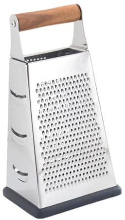 DONFAMDS Multifunctional 4-sided Vegetable Grater Stainless Steel Handheld Food Graters with Acacia Wood Handle Kitchen Slicer and Shredder for Home Cooking