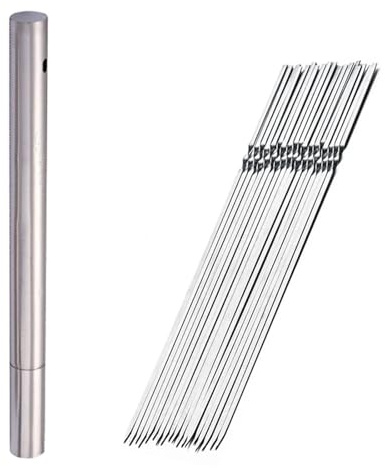 Pic a Brochette Lot de 50 brochettes barbecue en acier inoxydable, portables et réutilisables, avec tube, idéales for le camping les pique-niques plein air(1PC-50pcs-35cm)