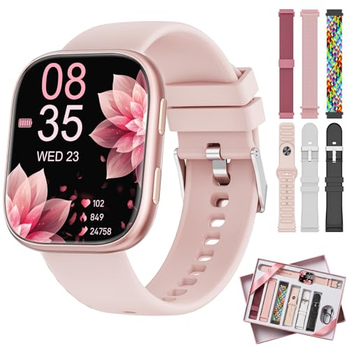 Mingtawn Smartwatch Damen mit 7 Armbänder & Geschenkbox, 1.83 HD Fitnessuhr mit Bluetooth-Anruf, Sportuhr mit SpO2, Pulsmesser, Schlafmonitor, Schrittzähler, IP68 Wasserdicht, 100+ Sportmodi (Rosa)