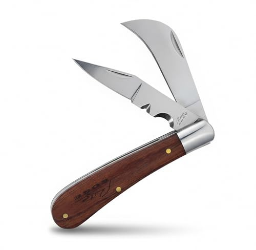 Rite Edge 4 Folding Pruning Knife – Dual Blade Pocket Knife for Men with Wood Handle, Clip Point & Curved Pruning Blade – Small Folding Pocket Knife for Gardening, Outdoor, and Everyday Carry (EDC)