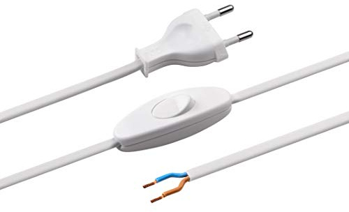 Meister cavo 2 m, H03VVH2-F 2 x 0,75, colore bianco, con interruttore, 7442510 | Cavo in plastica H03VVH2-F2X0,75, 2 fili, cavo di collegamento con spina europea, cavo di collegamento