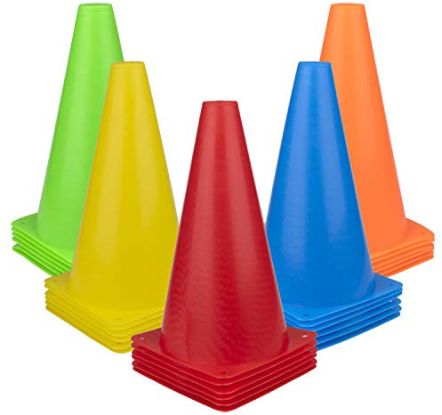 Fasmov 30 Pack Plastic Training Cones, 9 Inches Traffic Cones Indoor Outdoor Sports Agility Cones Soccer Flexible Cone Sets for Soccer, Skating, Drills, Football, Basketball, Assorted Colors