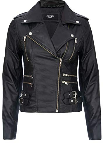Veste Motard Noir Rétro 100% Cuir Dames 3XL