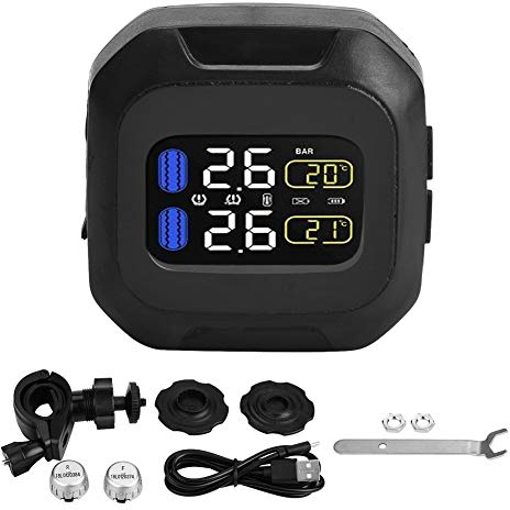 KSTE Motorcycle Wireless Tpms Sensor,Motorcycles Tire Pressure Monitor System, Tyre Pressure Monitoring System with 2 External Sensors, Real-time Accurate Monitoring,Fuel Saving,Extend Tire Life