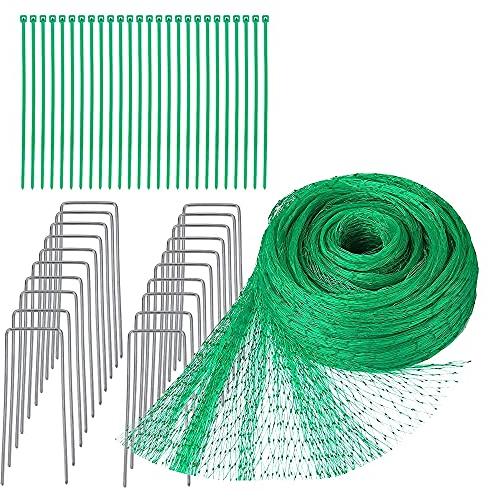 44pcs Garden Netting Kit - 4m x 10m Green Gardening Fence Netting for Plants Pond Pea Grass Seed Mesh Netting Frame Bird Protection with Securing Pegs Garden Netting Mesh