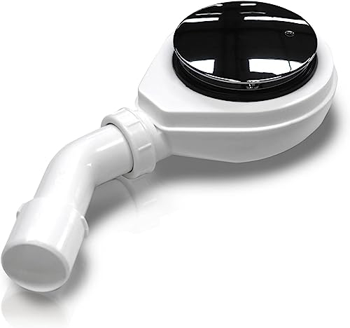 WITEN&NOCK Ablaufgarnitur Set Dusche duschwanne Siphon 90mm Einbauhöhe von 65 mm mit Geruchsstop und Haarsieb inkl.duschablauf flach Verchromte Abdeckhaube Ablaufbogen DN 40/50 mm