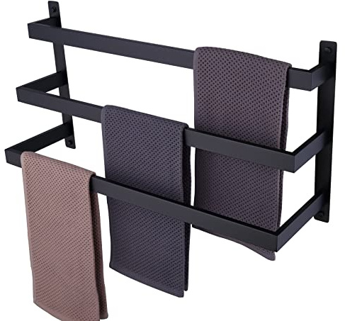 KOKOSIRI Handtuchstangen Schwarz Badetuchhalter Badezimmer 3 Ebenen Leiter Handtuchhalter Wandmontage Handtuchregale Regal Edelstahl, B5006BK-L24