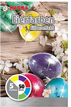 Metma B-592 B-592 Silver Effect Liquid Egg Colours (Pack of 5) - Yellow, Purple, Red, Blue, Green, Shellac, with Glove, Silver Foil, for approx. 50 Easter Eggs, Easter, Multi-Colour