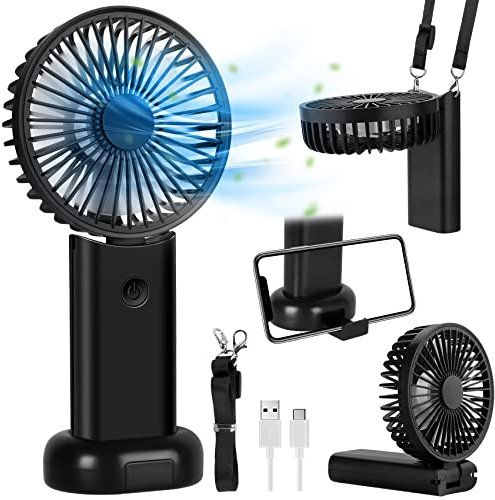 Portable Rechargeable 5 in 1 Hand Fan - Battery Powered USB, Mini Foldable with 3 Speed - Small Desk, Neck, Travel Fan for Office, Home, Trip
