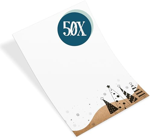Weihnachtliches Briefpapier mit Tannenbäumen, 50 Blatt: Papier zum Schreiben, Einladung Weihnachten, Bastelpapier Set, Schreibpapier Schneeflocke, Weihnachtsbriefpapier Tischdeko, Brief Gold, DIN A4