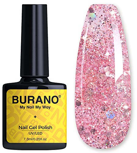 BURANO Glitzer-Gel-Nagellack LED-UV-Nagelgel, schimmernd holografischer Effekt, Soak-Off-Nagellack ohne Splitter-Effekt, DIY-Nagelstudio (Pink LP1)