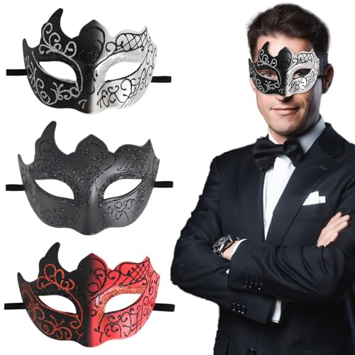 Colexy 3 Stück Venezianischen Masquerade Maske, Frauen Venezianische Maske, Maskerade Maske mit Feder, Cosplay Mardi Gras Maske Karneval Augenmaske für Halloween Karneval Party Kostüm