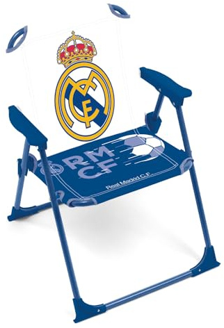 ARDITEX Silla Plegable con Brazos del Real Madrid - 38x32x53cm - Adecuado para jardín, Camping, Playa o montaña - Ideal para niños y niñas.