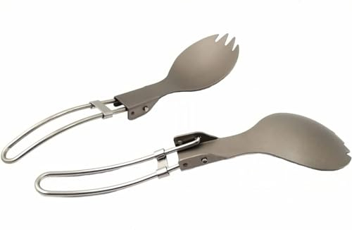 RISON 2pcs 2-in-1 Titan-Besteck, Faltbarer Göffel aus Titan Ultraleicht Multifunktional，Zusammenklappbar Campingbesteck Dauerhaft Rostfrei für Picknick Wandern Reisen für Outdoor, Camping
