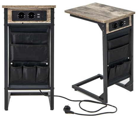 LIFEZEAL Mesa Auxiliar en Forma de C con USB y enchufes