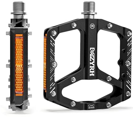 MZYRH Mountainbike-Pedale, MTB-Pedale mit Reflektoren, 3 abgedichtete Lager, rutschfeste CNC-Aluminium-Fahrrad-Plattformen, 9/16 Zoll für Rennrad, MTB