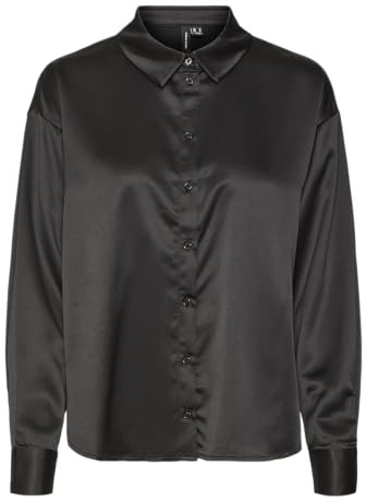 VERO MODA Damen VMMERLE LS Loose Shirt WVN GA Langarmbluse, Black, XS