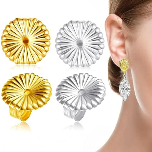 KSJEHW 4 Piezas Tuercas Elevadoras de Pendientes hipoalergénicas, Cierres Pendientes Lóbulos Caídos y Orejas Rasgadas(Flor)