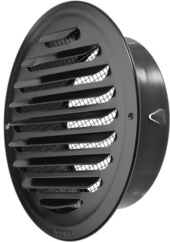 SUMNACON 1pc 304 Stainless Steel Air Vent Cover, Round 145mm (Black) | Wall Ventilation Cover Air Vent Grill Screen Hood Extractor Fan Ventilation Cover with Insect Mesh for Bathroom Kitchen