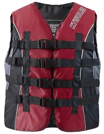 KTWOLEN Schwimmhilfe für Erwachsene Wassersport Auftriebswesten Schwimmjacke 50N Schwimmwesten Auftriebshilfe für Angeln Segeln Surfen Bootfahren Kajakfahren, Rot, XS