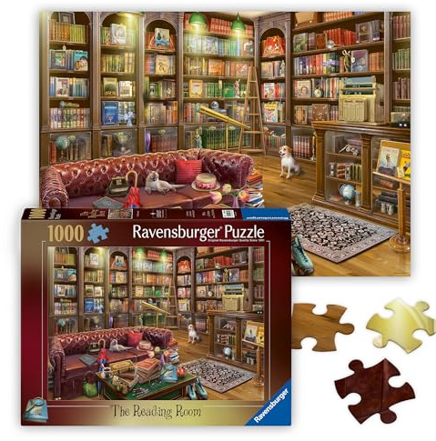 Ravensburger The Reading Room Puzzle, 1000-teiliges Puzzlespiel, Stunning, lebendige Farben, Bücher, Knick-Knacks und überstuffed Chairs – Peaceful Library Scene – Puzzles für Erwachsene