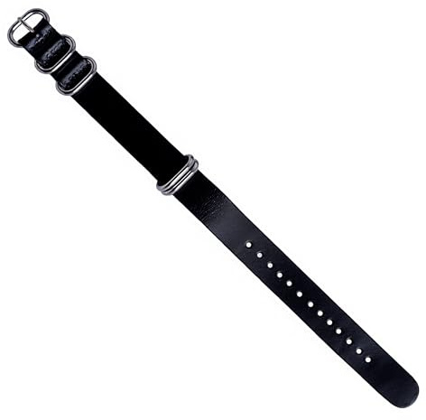 Dcasmo group Correa Reloj de Cuero tipo Nato Militar para Hombre New Stock Vintage - Pulsera Original Racing Rally Diver - Strap Bracelet Estilo Retro Tradicional (18 MM, NEGRO)