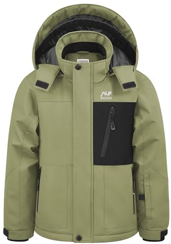 WULFUL Boy's Winter Waterproof Ski Coat Kids Windproof Snow Jacket with Detachable Hood