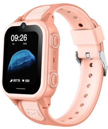 Zeerkeer 4G Kids Smart Watch, Kids GPS Tracker Watch with Geo-Fence/Two-way Calling/Video Call/SOS Alert/Class Mode, Camera, Pedometer, Calculator, Waterproof Childrens Smart Watch for Girls (Pink)