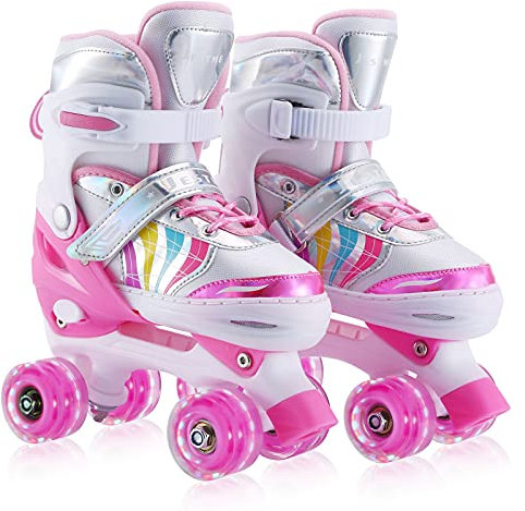 Rollschuhe für Kinder Verstellbare Quad Skates 4 Size Verstellbare und beleuchtete Rollen Rollschuhe für Mädchen Jungen. (S (EU 28-32))