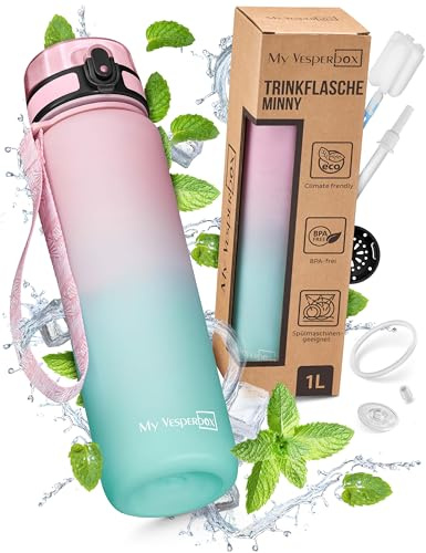 My Vesperbox® Trinkflasche Kinder [1000ML] - Wasserflasche Kohlensäure Geeignet & Auslaufsicher - Water Bottle Kids - für Schule & Sport - Kinderflasche für Mädchen & Jungen - inkl. Ersatzdichtung