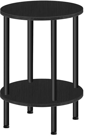 CHOEZON Runder Beistelltisch, Sofatisch mit 2 Ablagen, Kleiner Nachttisch, Couchtisch im Industriestil, für Wohnzimmer, Schlafzimmer, Schwarz DTBZ01BB