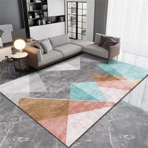 RUGMRZ Bettvorleger Schlafzimmer rutschfest Flokati Teppich Waschbar Tapis de canapé rectangulaire orange bleu Accessoires Chambre à Coucher Facile d'entretien Zimmer Geometrisch 180X280CM