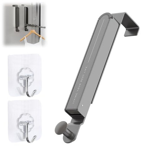 JIjzedL Colgador Puerta Plegable, Suspendido sin Taladrar Perchero Puerta con Ranura Antideslizante, Escalable Percha Puerta puede Colgar Ropa, Toallas, Bolsos (gris plomo)