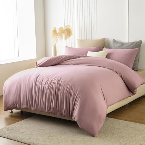 Soifox Bettwäsche 180x200 Rosa - aus Mikrofaser Bügelfrei & Knitterfrei Bettbezug 180 x 200 Set mit 80x80 cm Kissenbezug 2er Set Bettwasche mit Reißverschluss