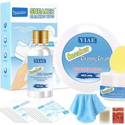 YIAE Sneaker Cleaner Kit, Multi Purpose White Trainer Cleaner Suede Cleaner Shoe Cleaner Kit, Shoe Care Set with Sneaker Cleaning Cream, Powerfully Shoe Stain Remover, 12 Shoe Wipes and more