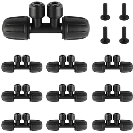 Kalolary 10PCS 5/16'' zu 1/4'' Tropfbewässerungsfittings, Push-to Connect 4-Wege Tropfbewässerungsteile Barbed Tee Verbinder mit 4PCS Stopfen, Anti-Leck Locked Splitter Fitting
