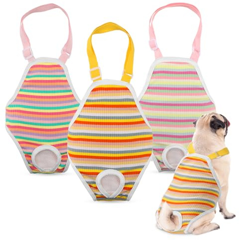 Yocdunm Hundewindeln, Einteiler, Sanitärhöschen, wiederverwendbare Hundewindeln, mit verstellbarem Strumpfhalter, waschbar, Damenhose für Hündinnen, Größe L, 3 Stück