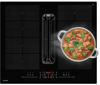 Klarstein - Piano a Induzione con Cappa Integrata, Efficienza Energetica A+, 600 m³/ora, 14 kW, 4 Zone di Cottura, Motore Silenzioso: 52 dB, Controllo a Sfioramento, Filtro Antigrasso, Nero