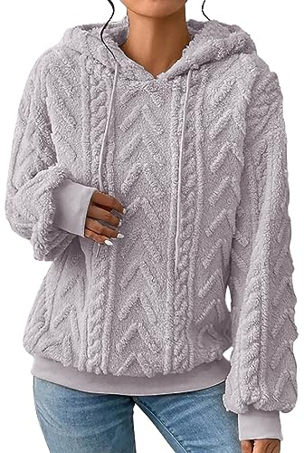 Y2k Sudaderas con Capucha Gruesas para Mujer Reino Unido Talla Grande Felpa Sólida Empalmada Jacquard Bolsillo Cordones Jerséis Negro Forro Polar Manga Larga Sudadera Suéter Esenciales Invierno Otoño