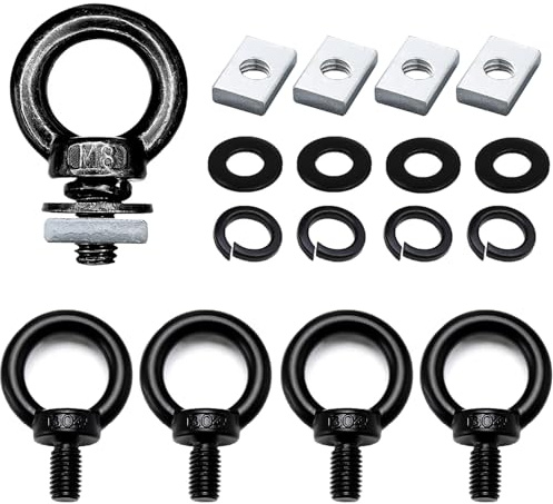4 Packs(16 Pcs) M8 Stainless Steel Heavy Duty Lifting Eye Bolts Kit, Black