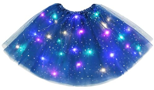 URAQT Tutu Mujer LED Luces de Colores, Tutu Falda Mujer Lentejuelas Estrellas, Tutú para Mujer, Falda De Baile De Estrella De Lentejuelas para Danza Fiesta y Halloween Disfraz(Azul Rey)