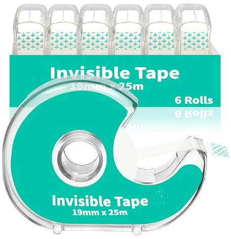 WMQL 6 Invisible Clear Tape, Transparent Tapes with Refillable Dispenser, 3/4 X 1000 Inches Frosted Writable, Clear Tape Refill Rolls for Gift Wrapping, Home, School Office Supplies