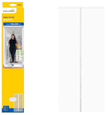 Schellenberg cortina magnética antiinsectos, 120x240 cm, blanca, poliéster, con velcro, ajustable para puertas de balcón y terraza, 50645