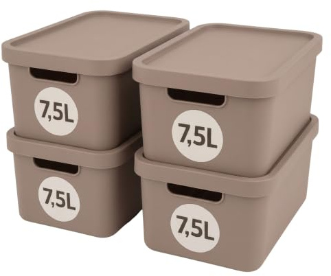 Plastard Aufbewahrungsbox mit Deckel 4er-Set 7,5 Liter in Pink | BPA-Freie Ordnungsbox für Küche, Bad, Büro, Kinderzimmer, Robuste Stapelbare Kunststoffbox, 32 x 22 x 15 cm, Ordnungskiste