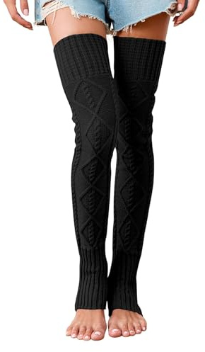 Leoparts Women's Knit Thigh High Leg Warmer with Stirrups Extra Long Over Knee High Footless Socks